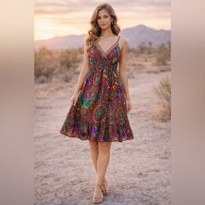 Junglee Bill Boho Maxi Dress Colorful Festival Sundress Adjustable Straps